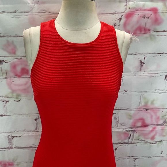 Trina Turk red sleeeveless ribbed flare hem dress - Picture 3 of 11